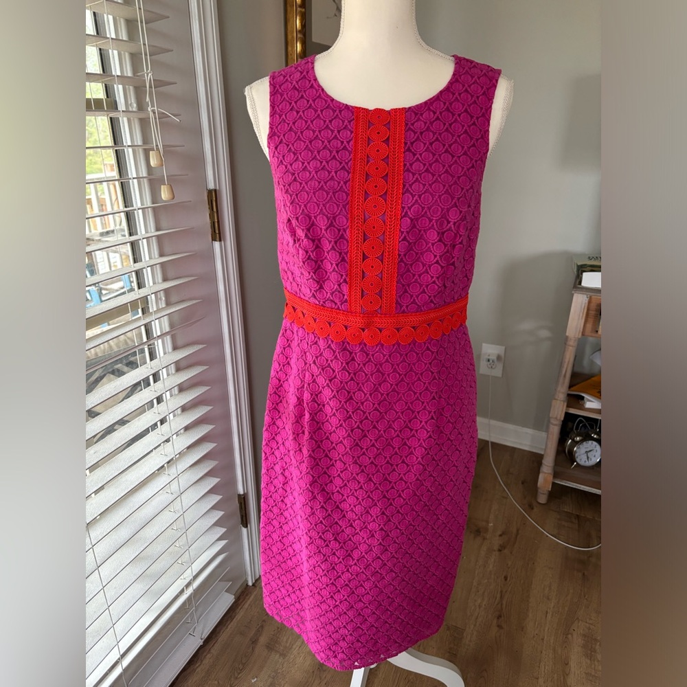 Boden Lydia lace orchid vermillion sheath dress size 8L EUC